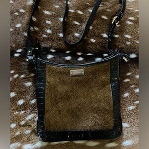 Brahmin Jody Crossbody brown Calf hair/ Pony hair. Croc embossed black leather